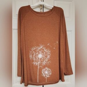 5/$25  Long Sleeve Dandelion Graphic Top - Rust